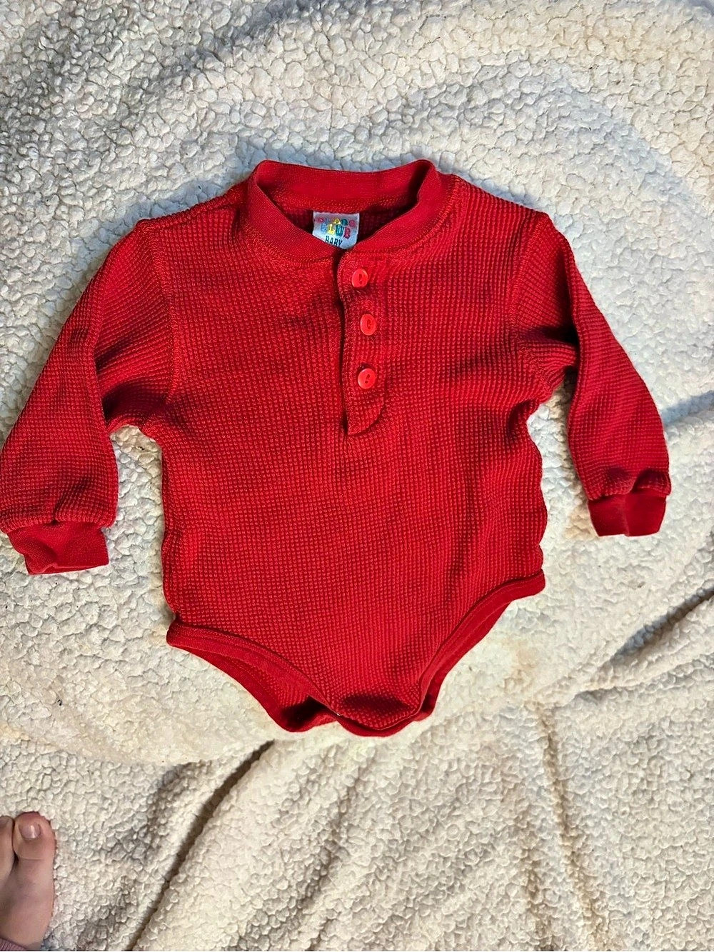 Class Club Long Sleeve Henley Bodysuit in Red Baby 6M